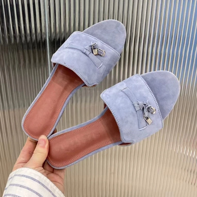 

Metal Decor Women Summer Flat Slippers Comfort Lazy Mules Shoe Candy Color Female Casual Street Fashion Sexy Slippers Tide Shoes