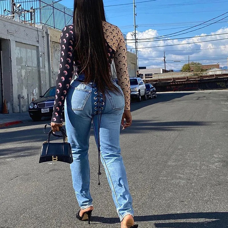 

Oversized fashion high stretch denim Leggings girl