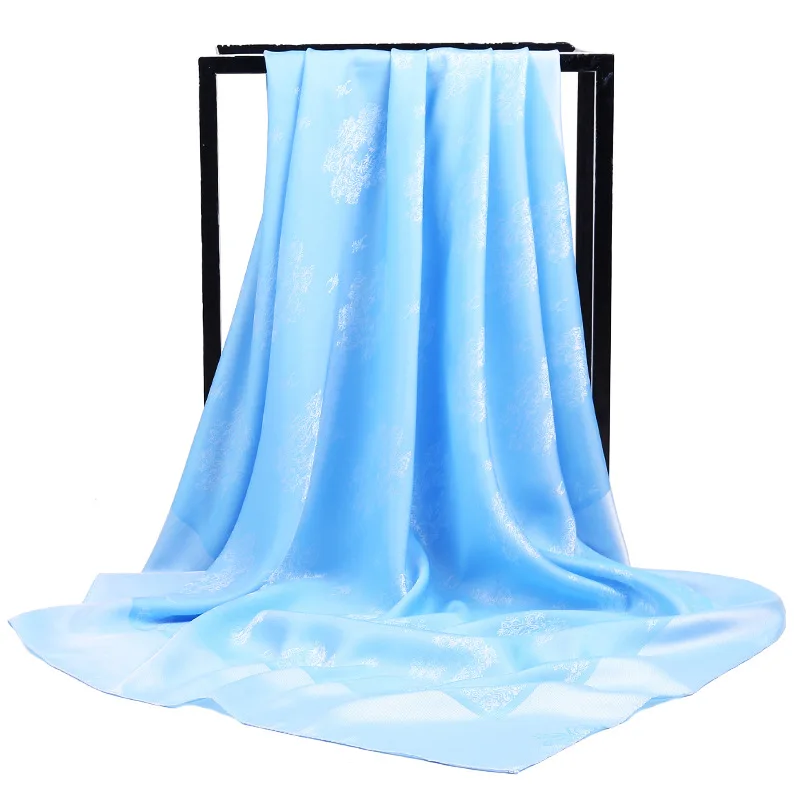 

90cm Large Square Elegant Twill Jacquard Plain Color Women Silk Scarf Muslim Headscarf Silk Scarves Hijab Scarf Luxury Brand