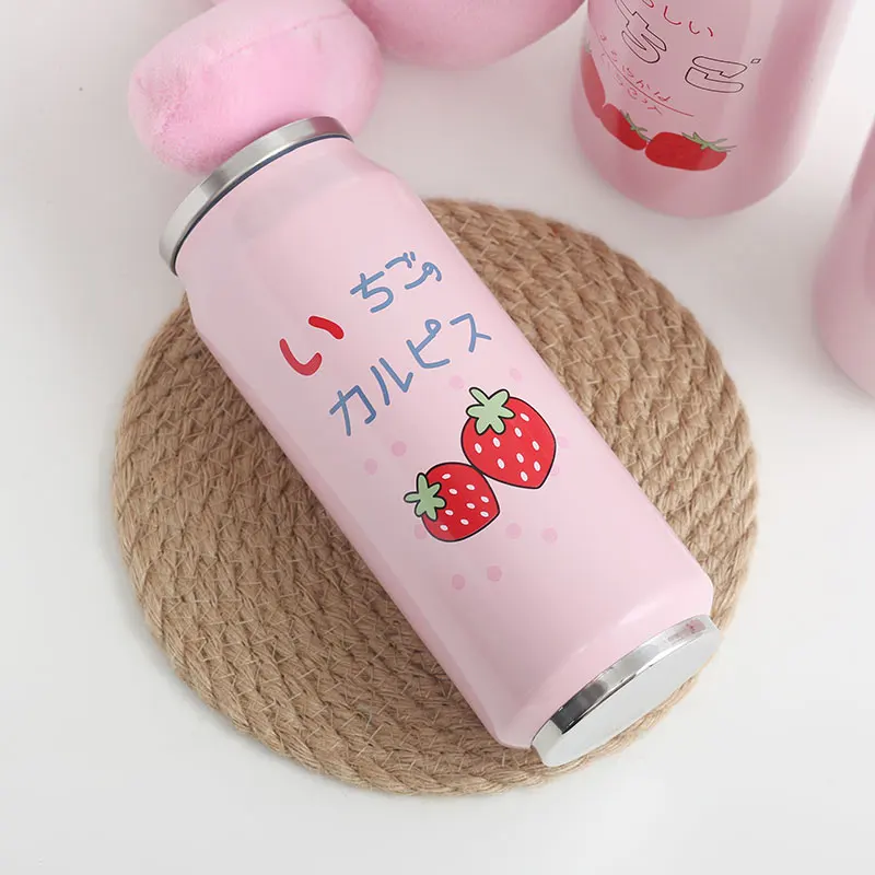 Розовый клубничный с соломенной чашкой модные женские банки для студенток чашка
