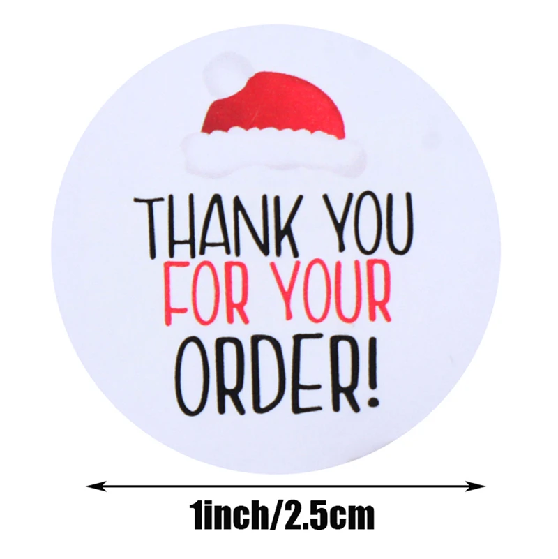 

500pcs/roll Thank You For Your Order Stickers Christmas Hat Round Labels Sticker Handmade Sticker Baking Seal Label Stickers