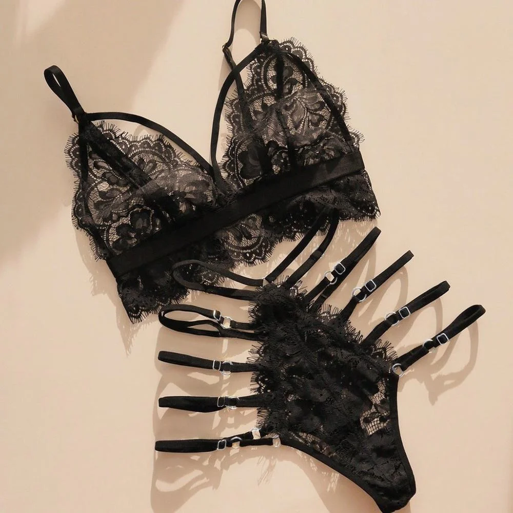 

Sexy Lace Lingerie Set Women's Underwear Transparent Bra Party Sets Lace Black Lingerie Bra Set Underwear Set
