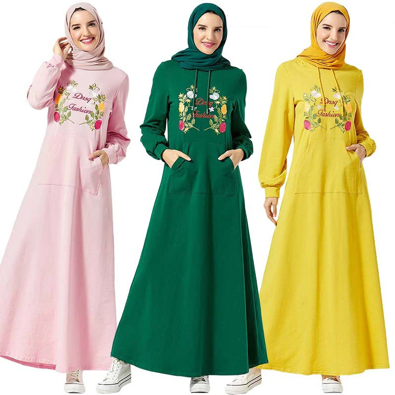 Мусульманская одежда с капюшоном спортивный костюм макси женское платье вышивка