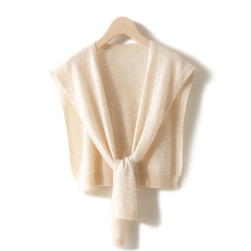 

Cashmere Knit Shawl With Knotted Scarf Shoulder Wool Cloak Thin Women High-End Air-Conditioned Room Shirt Net Red