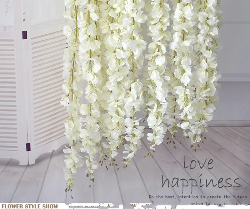 

DIY Artificial White Wisteria Silk Flower 35cm For Home Garden Floral Decoration Living Room wedding Centerpieces Table Decor