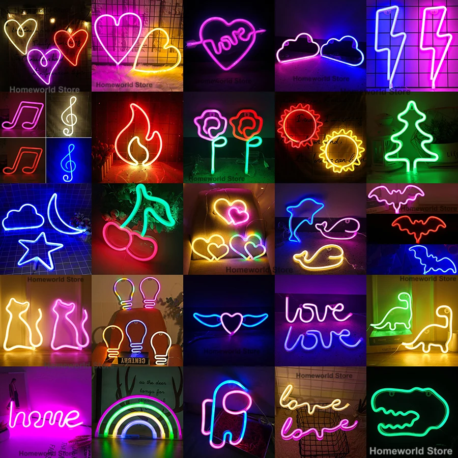 LED Neon Light Sign Strip New 189 Styles Wall Art Lamp Nightlight LOVE Heart Animal Cat Figure Model Decor Room Shop Xmas Gift