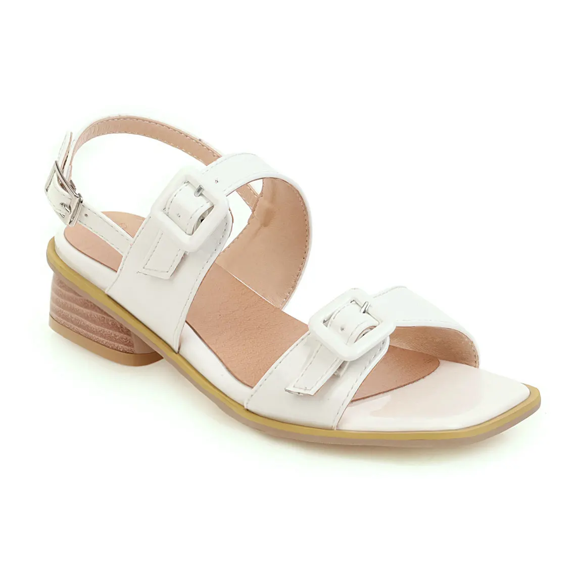 

Comfort Shoes for Women Block Heels Large Size Female Sandal Buckle 2021 Summer Med Chunky Low Big Girls Beige Strap Medium New