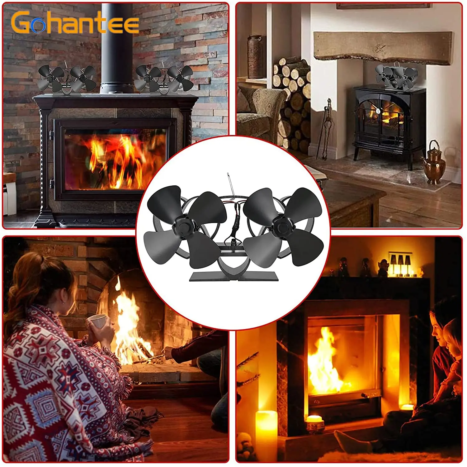 1 set Double Headed 8-blade firewood fireplace fan Heat Powered Wood Burner Eco Stove Fan Quiet камин chimeneas sin calor |