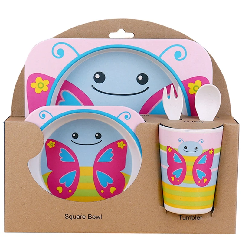 5 шт./компл. маленькая тарелка с бабочками + бант вилка чашка детская посуда набор
