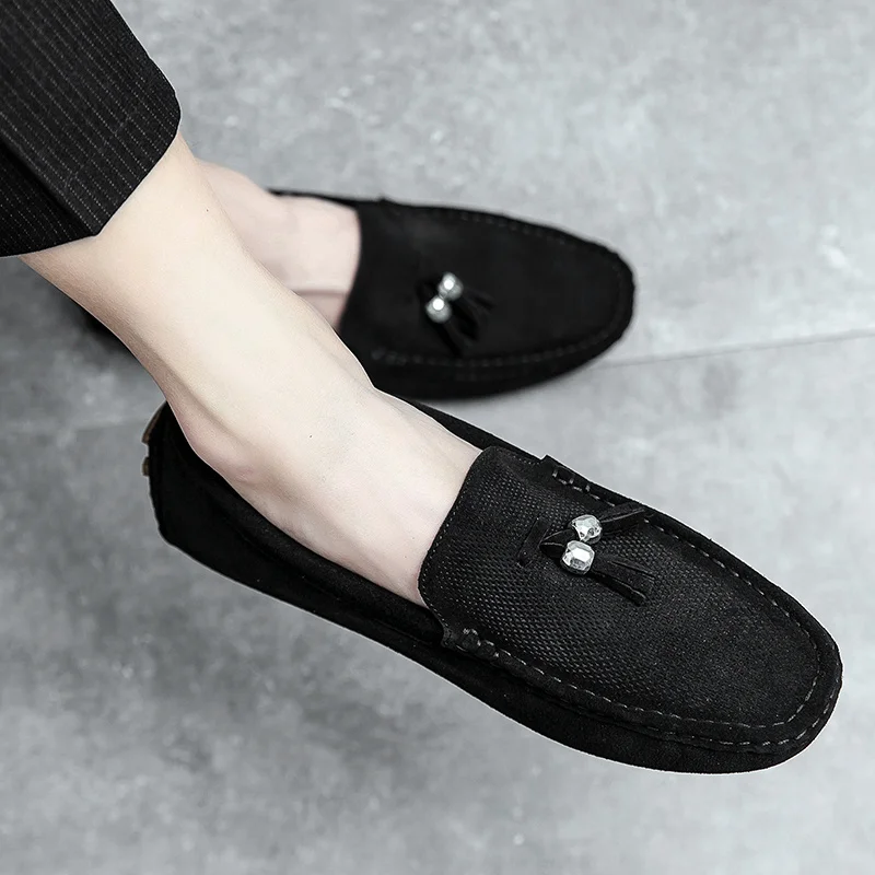 

Мокасины мужские на плоской подошве, повседневные лоферы, без застежки, для вождения, модная классическая Свадебная обувь, осень