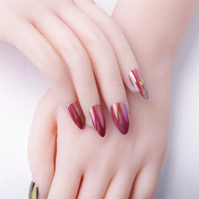 24 шт. модные зеркальные овальные накладные ногти полностью покрывающие твердые