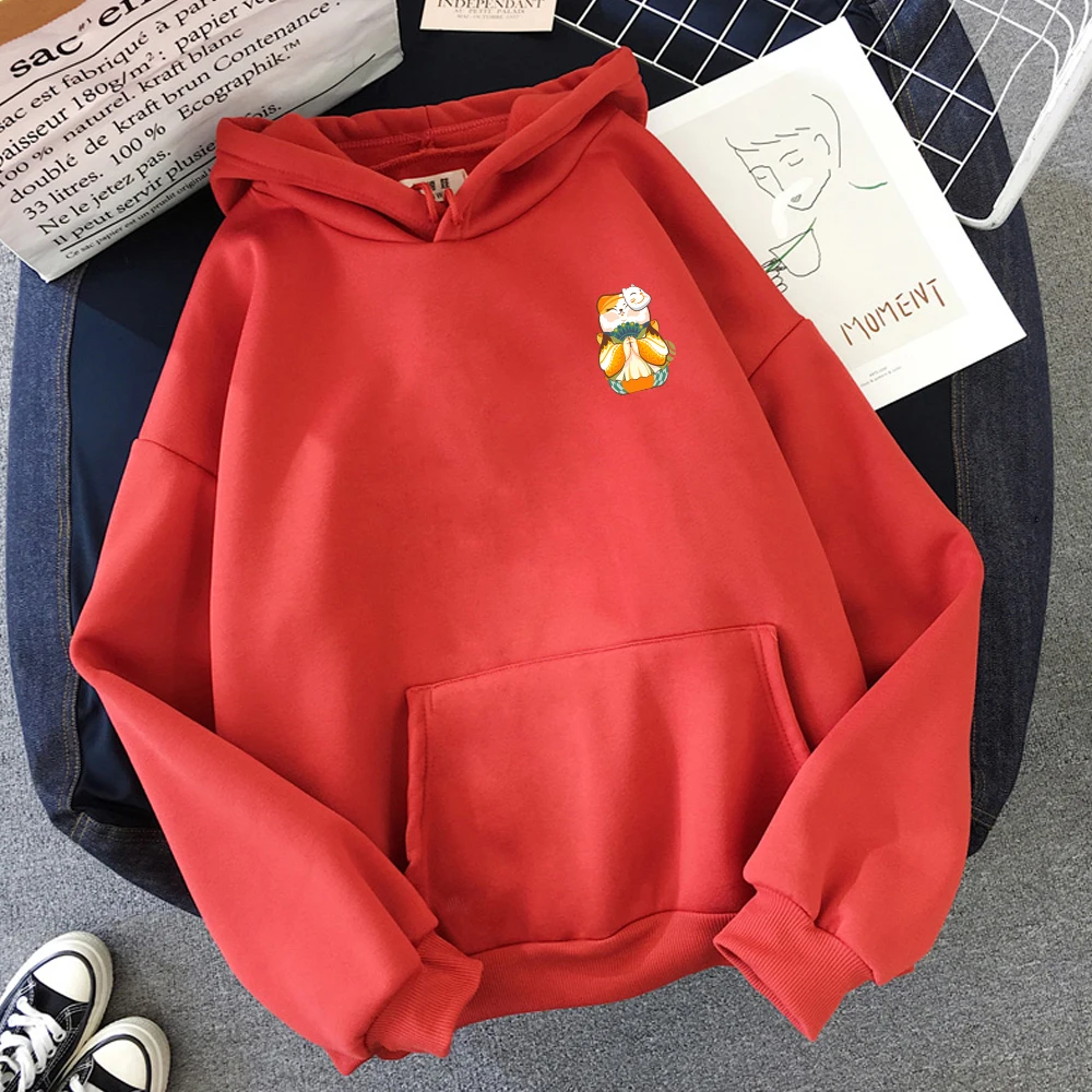 

Women Autumn Hoodie Hooded Pullover Tops Streetwear Japanese Harajuku Hoodie Sweatshirt Lucky Cat Print Sweatshirt2021