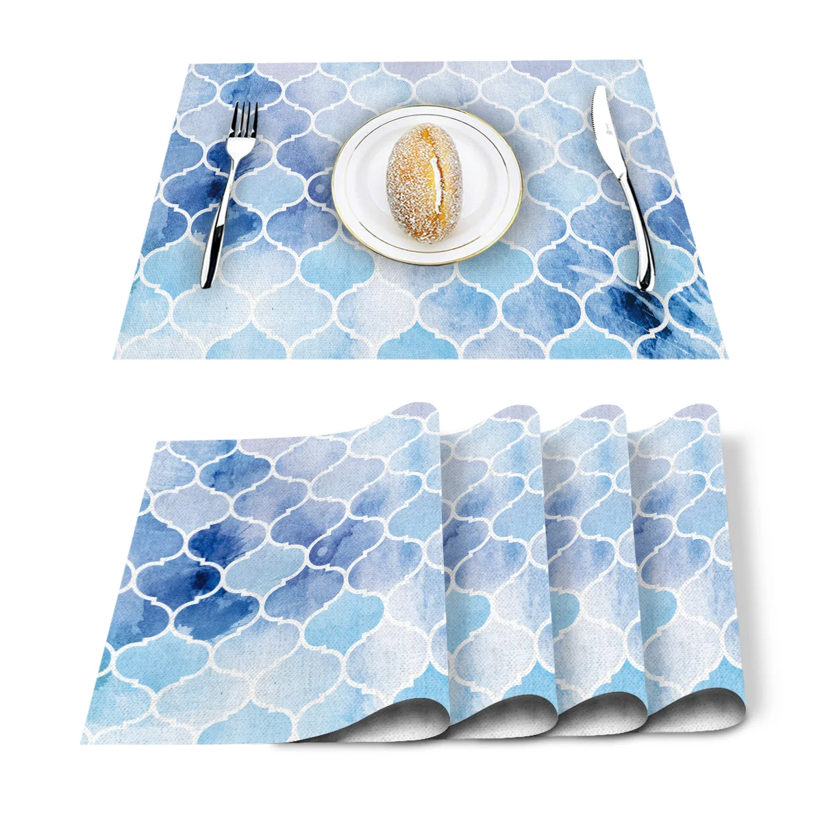 Марокканские синие геометрические салфетки моющиеся хлопковые льняные скатерти