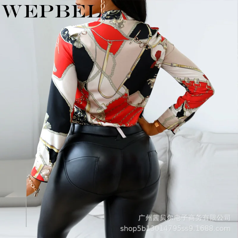 

WEPBEL Women Elegant Loose Scarf collar Shirt Top Casual Long Sleeve New Fashion Blouse