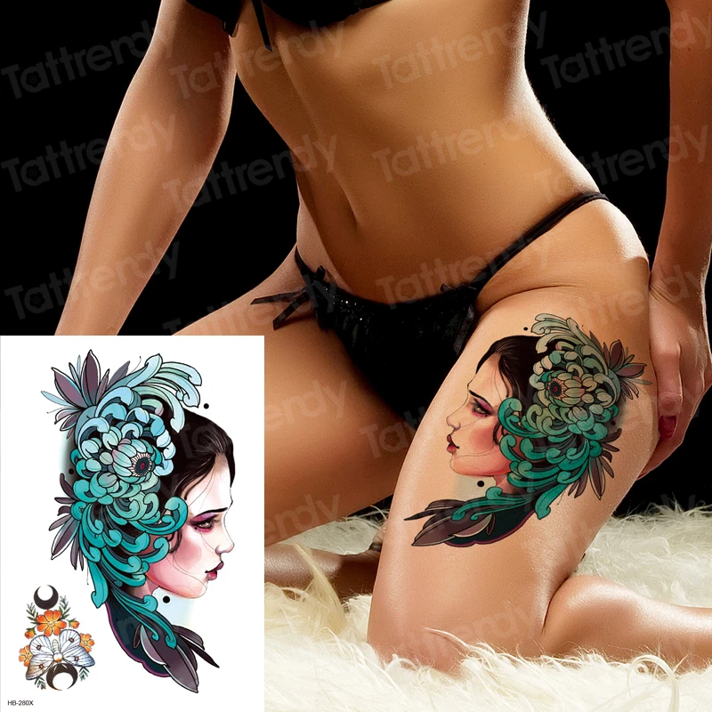 Временные татуировки-наклейки эскизов тату девушка уход за кожей лица розы узор