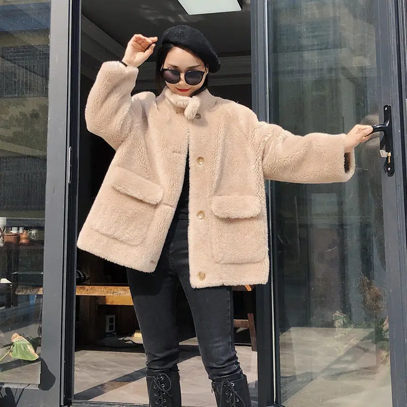 Женская куртка из натуральной овчины модное пальто шерсти Толстая теплая