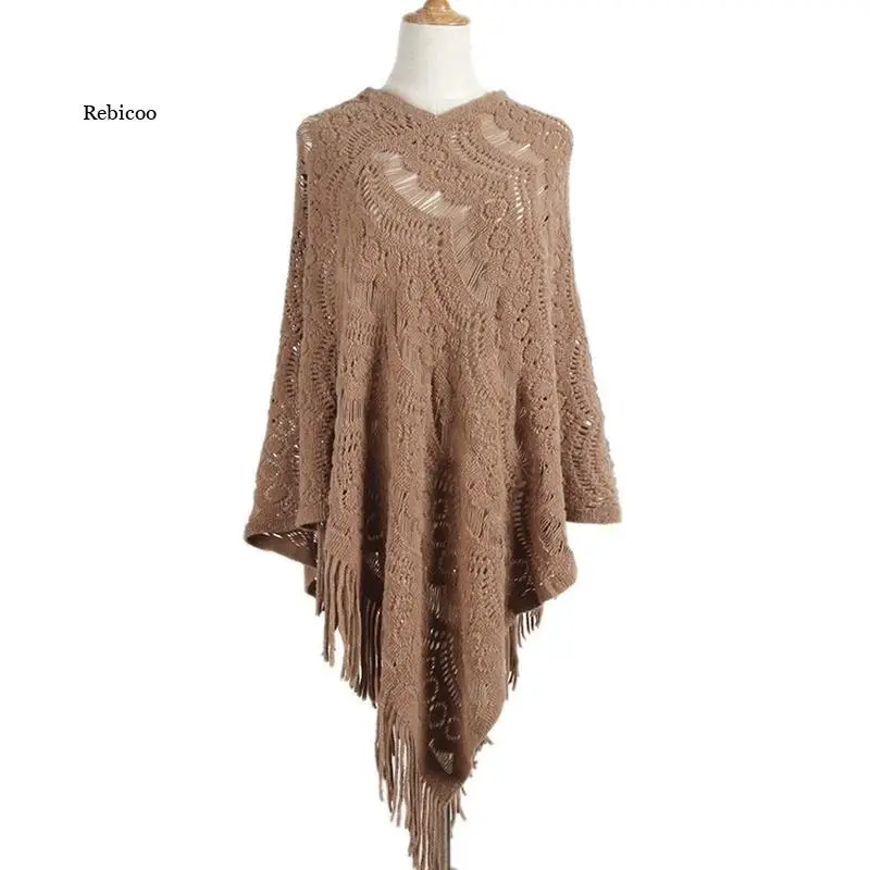 Женский пуловер средней длины с асимметричной кисточкой вязаный крючком свитер