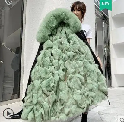 Длинная Верхняя одежда с подкладкой из натурального Лисьего меха зимняя куртка