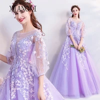 light purple evening dresses long formal party gowns lace appliques full sleeves prom dress formal party gowns vestido de festa