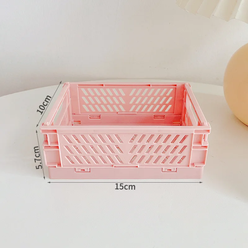 

Solid Color Household Collapsible Plastic Crate Box Foldable Stackable Home Desktop Sundry Storage Baskets Office Organization