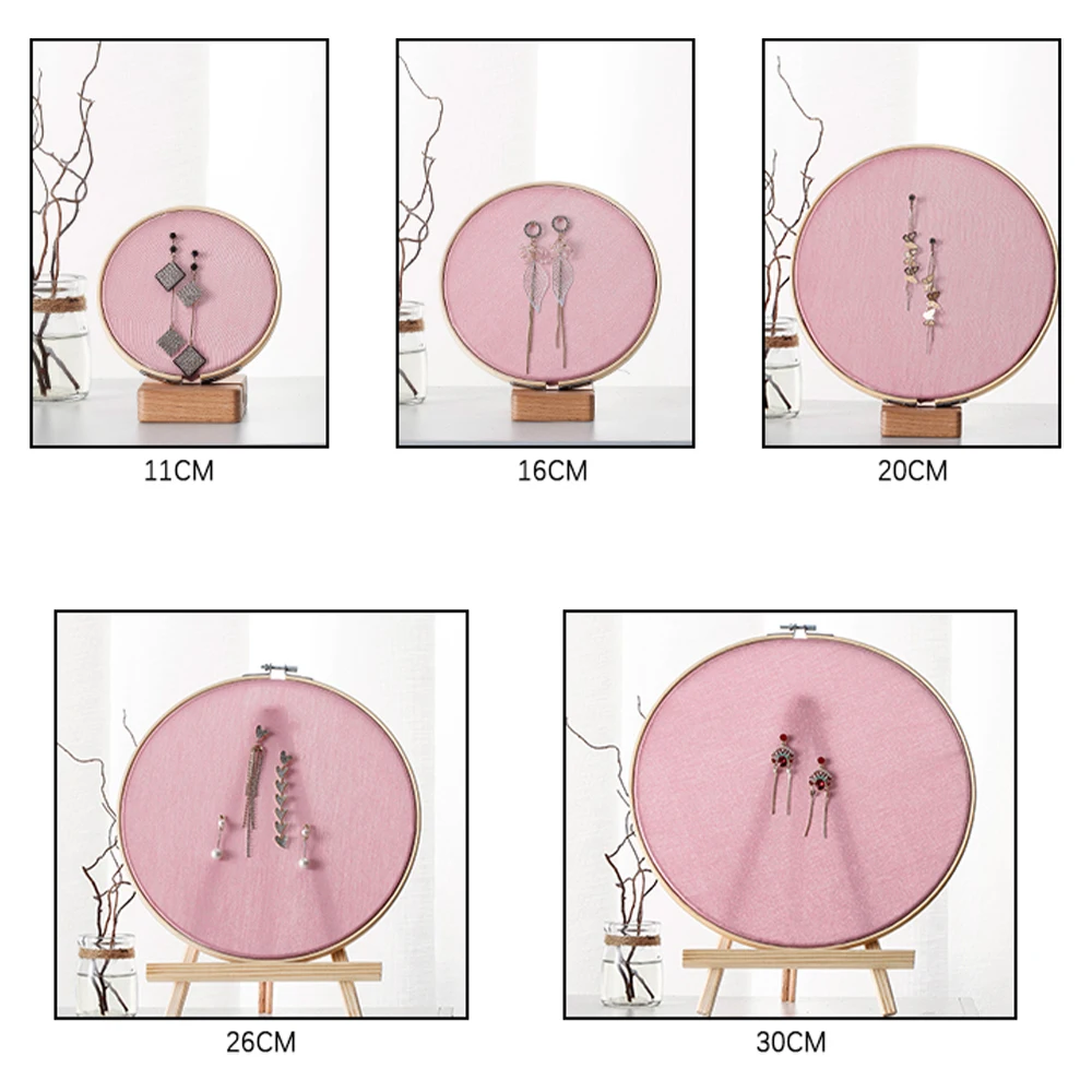 

Jewelry Organizer Disc Bamboo Embroidery Stretch Jewelry Display Frame Wall Hanging Decor for Necklaces Bracelet Earrings Ring