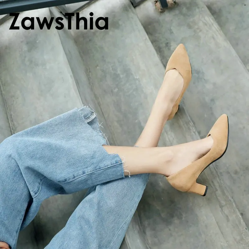 ZawsThia/пикантные женские тонкие туфли из искусственной замши с v-образным вырезом