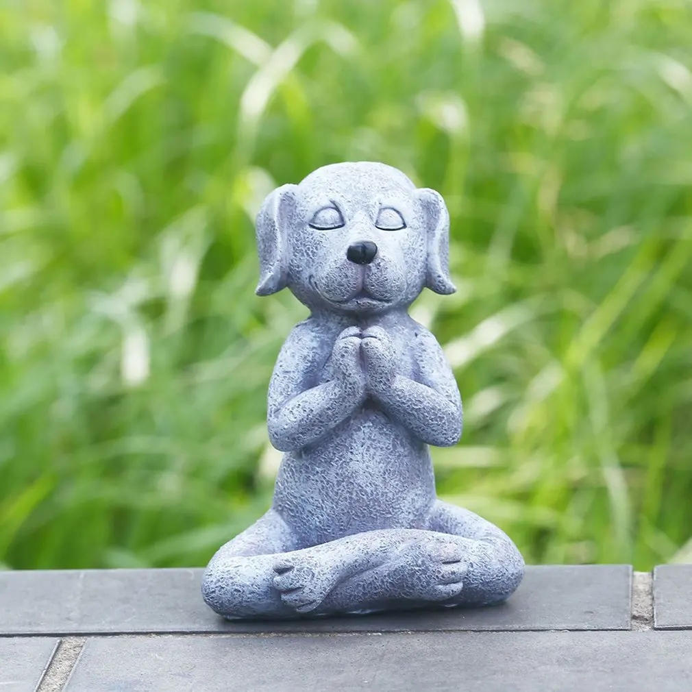 

INS fashion dog buddha meditation dog statue yoga dog prayer pose concrete zen decoration action figure