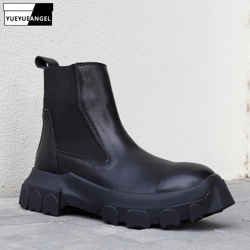 Мужские Ботильоны челси на прозрачной платформе 6 см винтажные черные байкерские