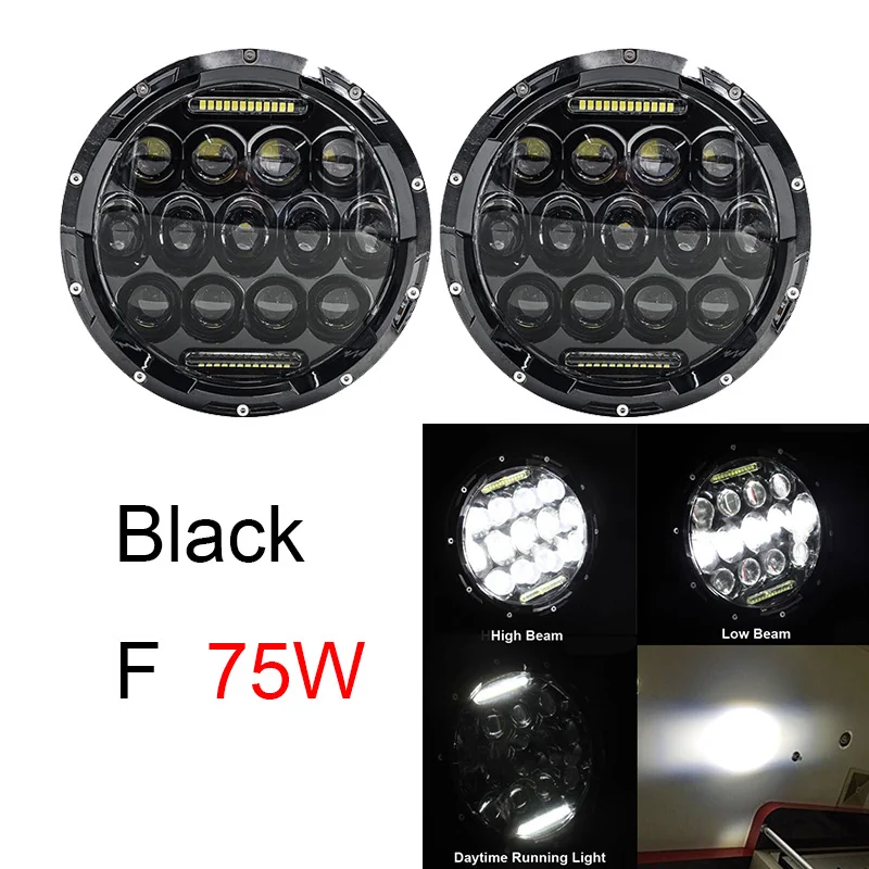 75w black 7 дюймовый светодиодный головной светильник 2xFor Lada Niva Hi/ближнего и дальнего света светильник Halo Угол Eyes DRL светодиодные фары для Jeep Wrangler для внедорожников 4х4 suzuki Самурай - Цвет: 75w black
