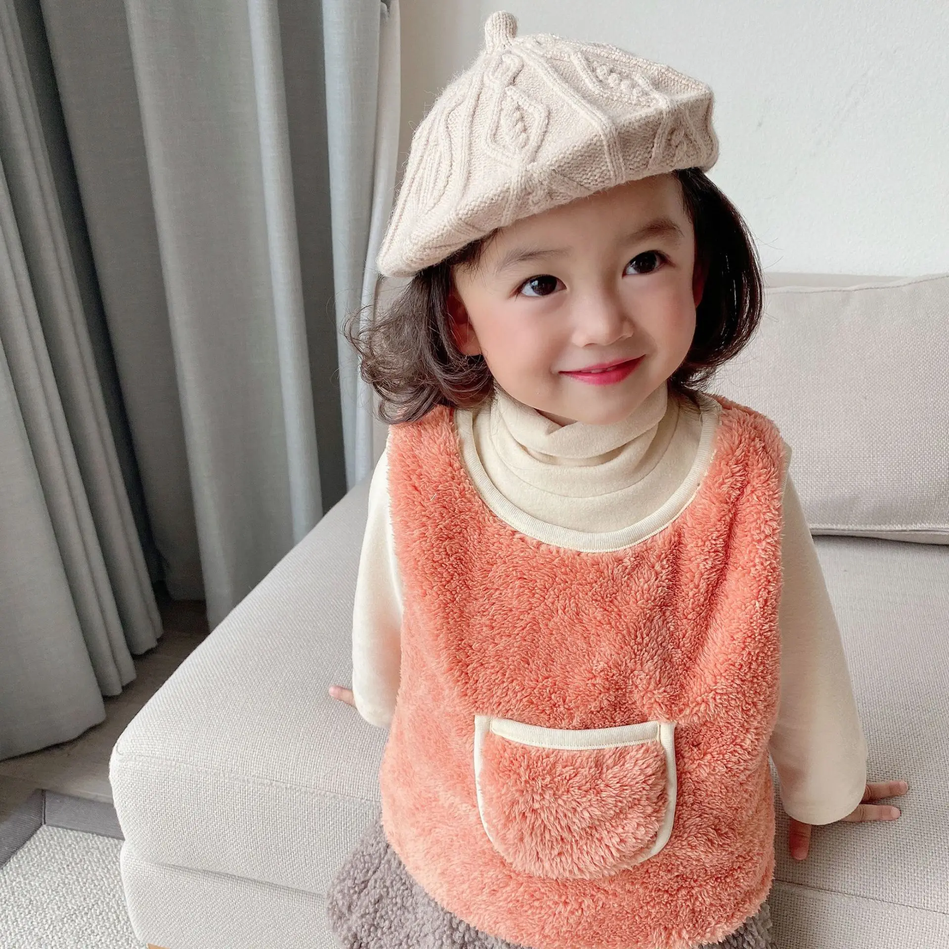 Осенне зимняя детская безрукавка в Корейском стиле с двойным слоем и плюшевой