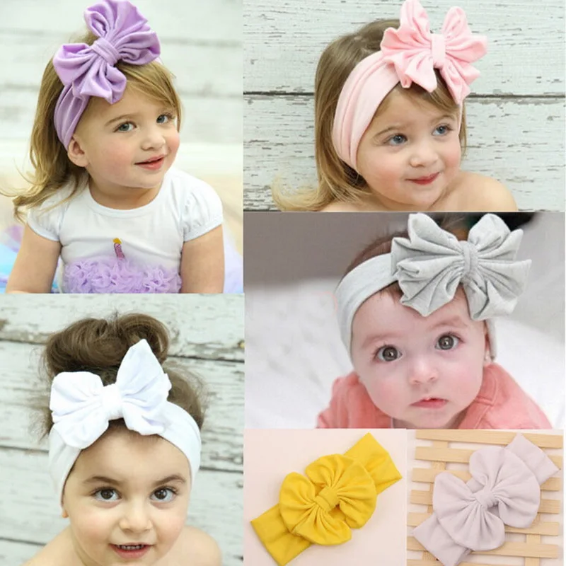 Cinta para el pelo de algod&oacute;n con lazo para beb&eacute; para ni&ntilde;as, diadema el&aacute;stica con lazo, cinta para la cabeza, 9 colores-0