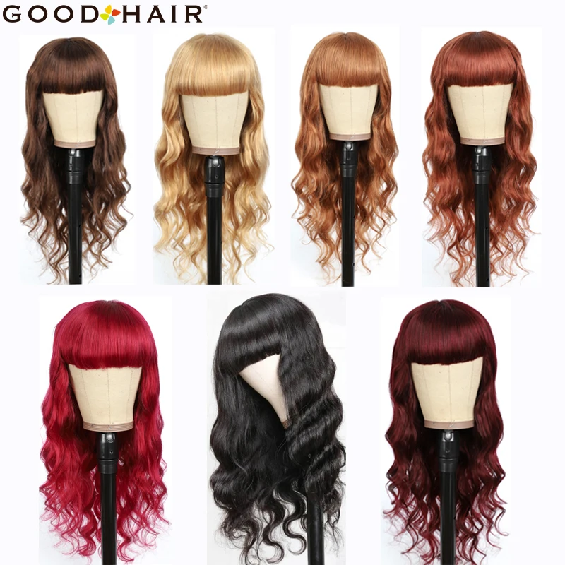 

Цветной парик с челкой, прямые длинные волосы, бразильские 100% человеческие волосы, парики для черных женщин, Remy, хорошие волосы