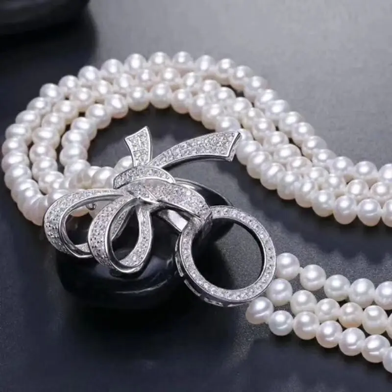 

7-8mm natural south sea white pearl necklace 18" 925 silver