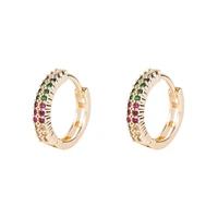 classic multicolor rainbow hoop earrings for women two row crystal zirconia stone copper golden huggies female earring accessory