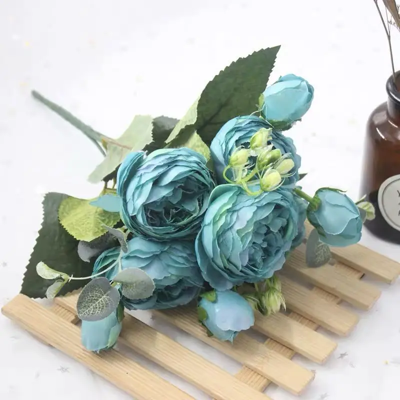 

1 Bouquet 9 heads Artificial Peony Tea Rose Flowers Camellia Silk Fake flores for DIY Home Garden Wedding Decoration