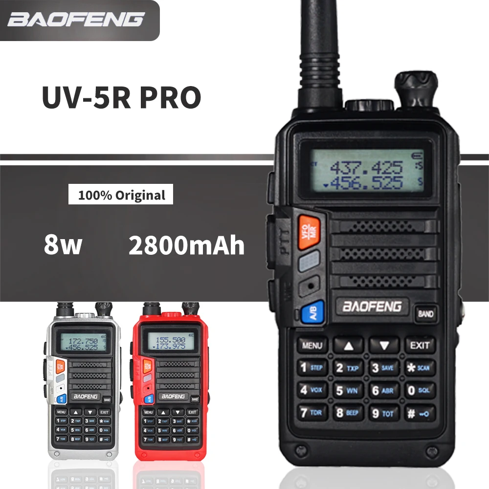 Портативная рация Baofeng UV 5R Pro Walkie Talkie 8W 2800mAh двухдиапазонный FM передатчик CB