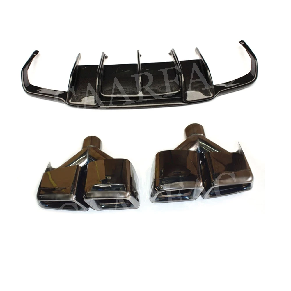 Lip and Black Tips Для Benz W218 CLS350 CLS63 AMG 2011- рассеиватель задней губы из углеродного волокна из нержавеющей стали четыре выхода выхлопные наконечники хвост горло - Цвет: Lip and Black Tips