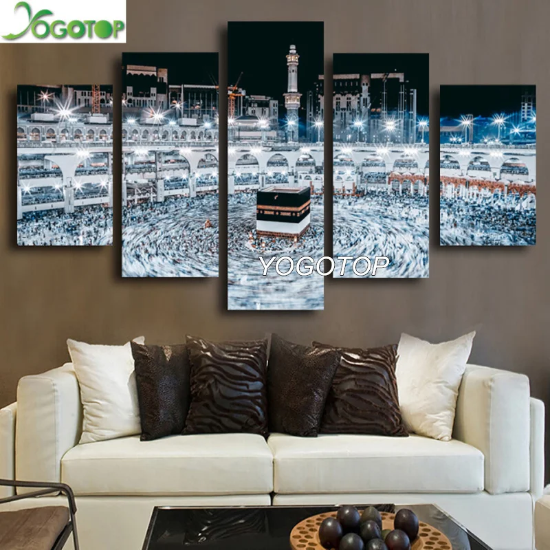 

Diy Diamond Painting cross-stitch 5 Pieces Mosque Mecca Night Landscape 5D Full Drill Mosaic Diamant Embroidery Wall Art ML1294
