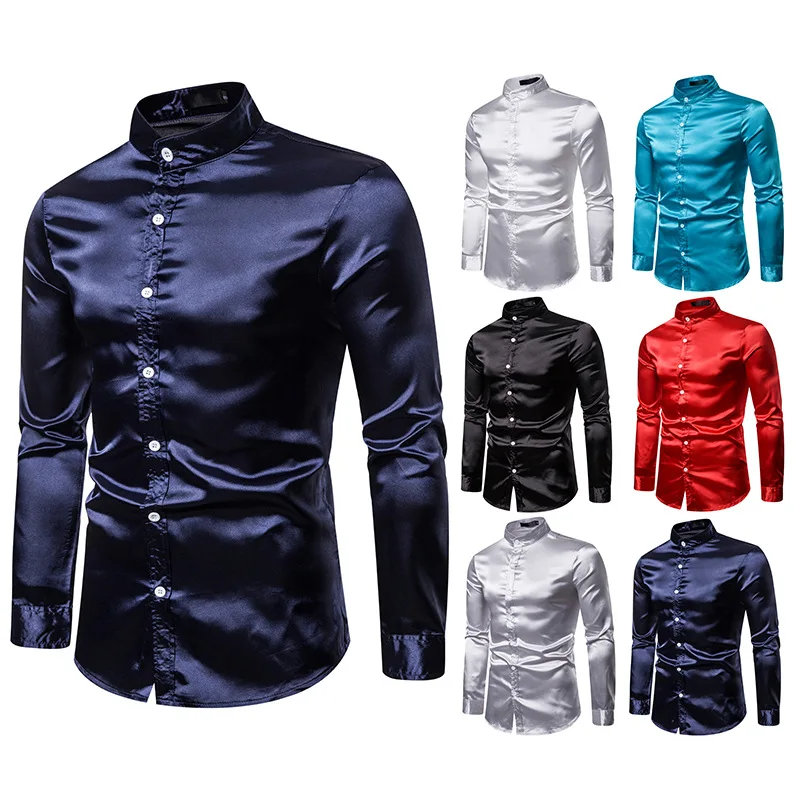 Stage Costumes Men's Casual Fashion Shiny Long Sleeve Stand Collar Shirt Male Singer Clothes Nightclub Rave Party Wear DT1816 |