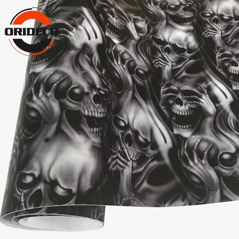 50 см ширина черный серый череп камуфляжная виниловая пленка автомобильная