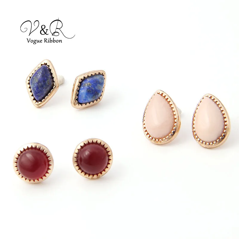 Серьги-гвоздики разных размеров с натуральным камнем 2019 | Украшения и аксессуары