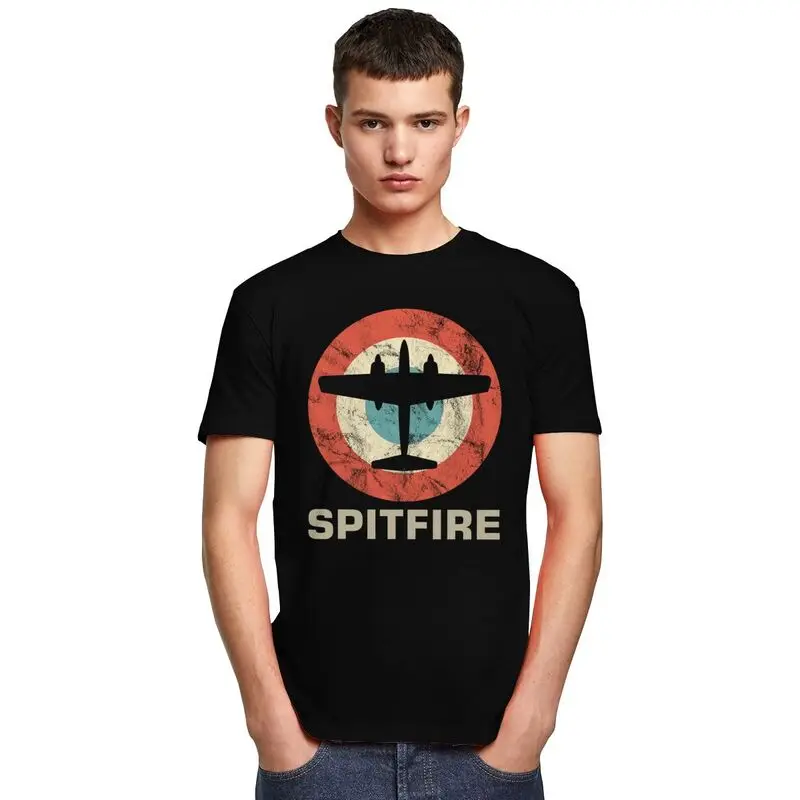 Ретро Spitfire истребитель съемки самолет футболка Для мужчин с короткими рукавами