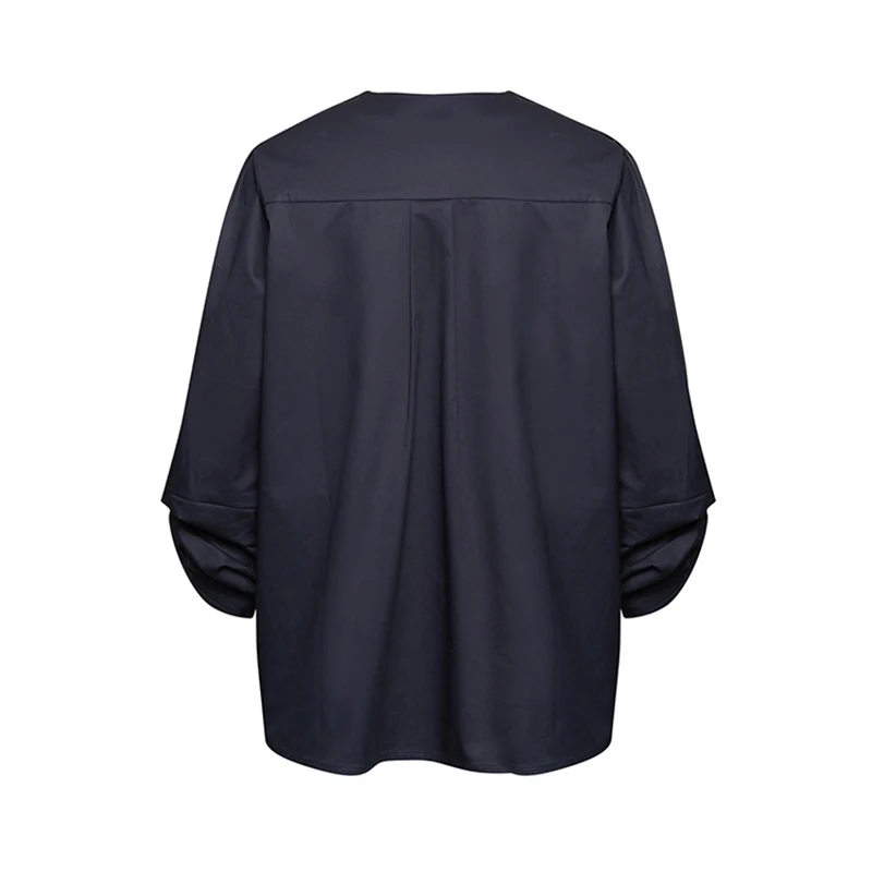 

VGH Loose Patchwork Button Blouse For Women O Neck Long Sleeve Casual Solid Shirt Female Fashion New Clothing 2021 Spring Tide