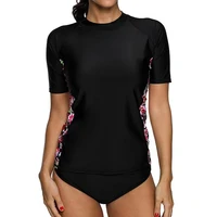 women floral print running shirt biking short sleeve rashguard swimsuit t shirts surfing top swimwear rash guard upf 50