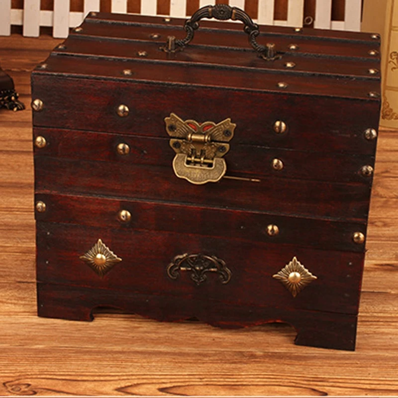 

Деревянная Туалетная коробка с зеркалом, ретро Туалетная коробка, косметичка с замком, маленькая шкатулка для украшений, искусственная кож...