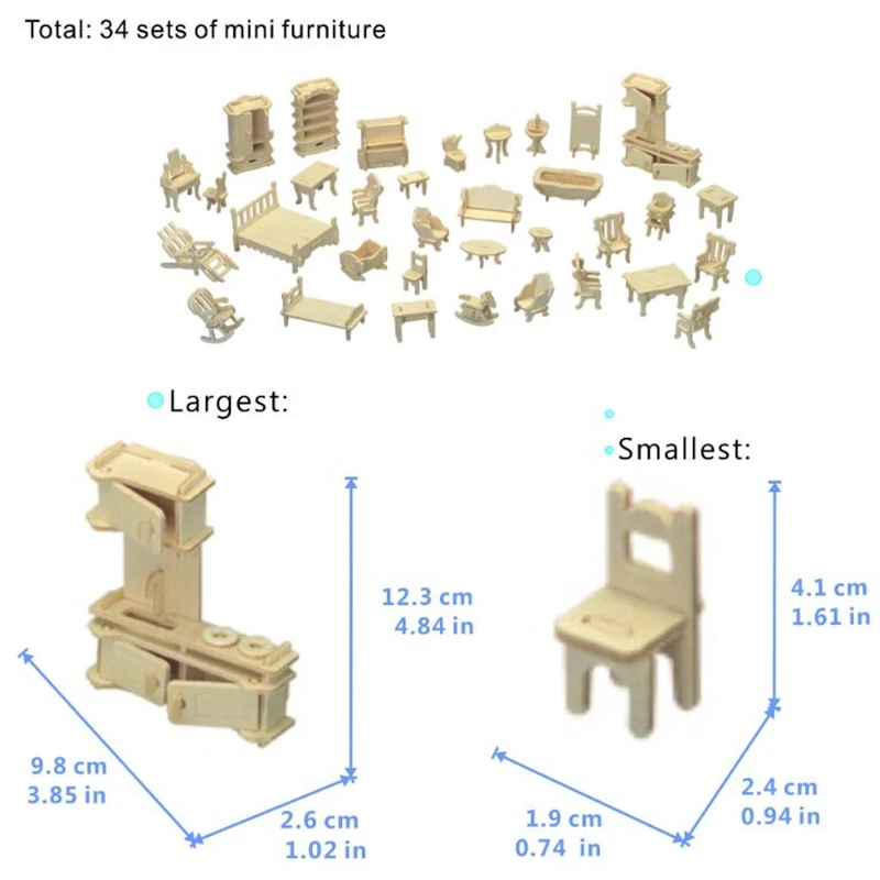 Miniature 1:12 Dollhouse Furniture for Dolls Mini 3D Wooden Puzzle DIY Building Model Toys Children Gift | Игрушки и хобби