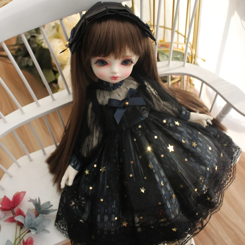 1/6 1/4 1/3 BJD платье+ украшение для волос черное платье со звездами для 1/6 YOSD 1/4 MSD 1/3 BJD Blyth платье для куклы кукла аксессуары