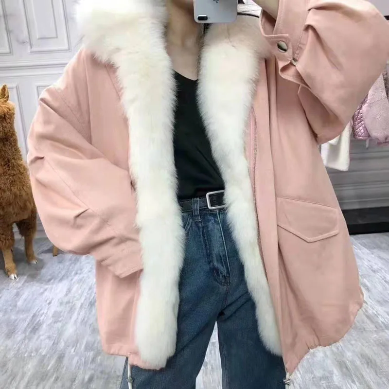 

Thick warm parka real fur 2021 new arrival real fox fur collar and placket women coat winter Waterproof case rabbit fur linner