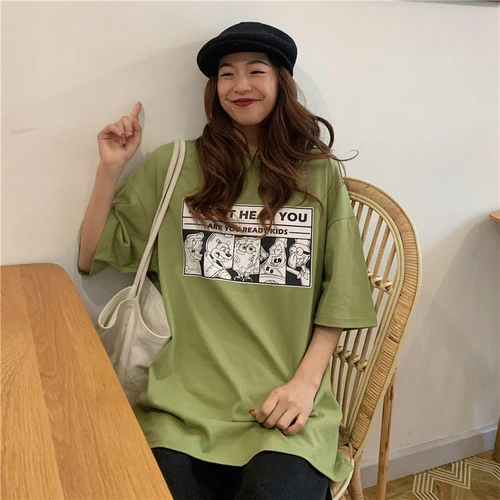 Женская свободная футболка Повседневная Базовая большого размера с мультяшным