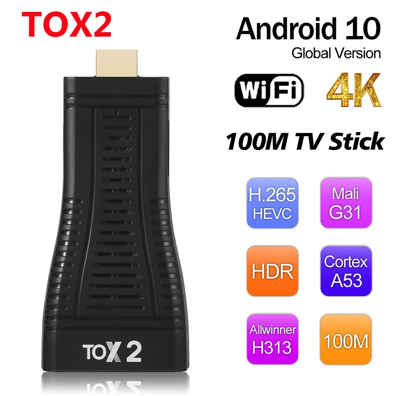 

TOX2 DDR4 Smart TV Stick Android 10.0 Allwinner H313 Quad Core TV BOX 2.4G&5.8G Wifi 2GB RAM 16GB ROM 4K Set Top Box VS TOX1